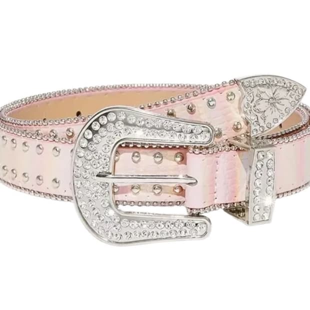 y2k 핑크 홀로그램 큐빅 벨트 웨스턴 스타일