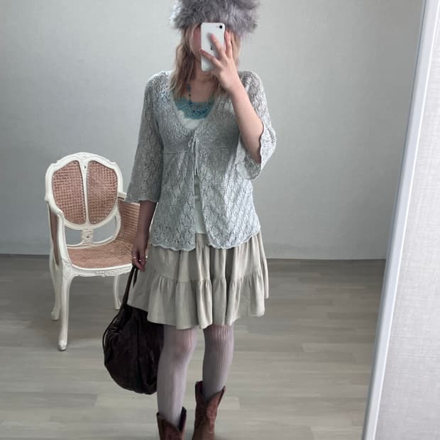 jpn vintage mint gray crochet glitter cd