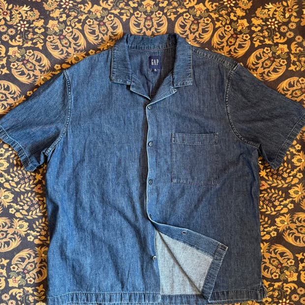 올드 갭 루프칼라 데님 하프셔츠