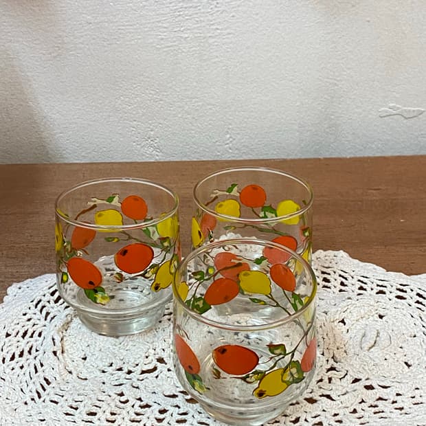 인도네시아 빈티지 유리컵 3p