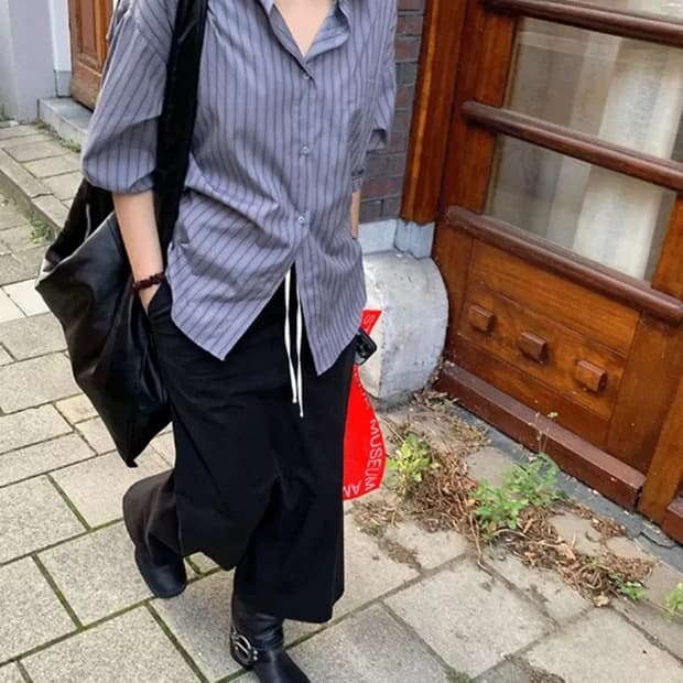 유이니 Official stripe shirts 스트라이프 셔츠 퍼플그레