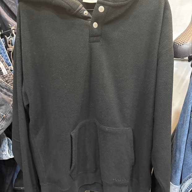 커버낫 블랙 플리스 풀오버 후드티 L