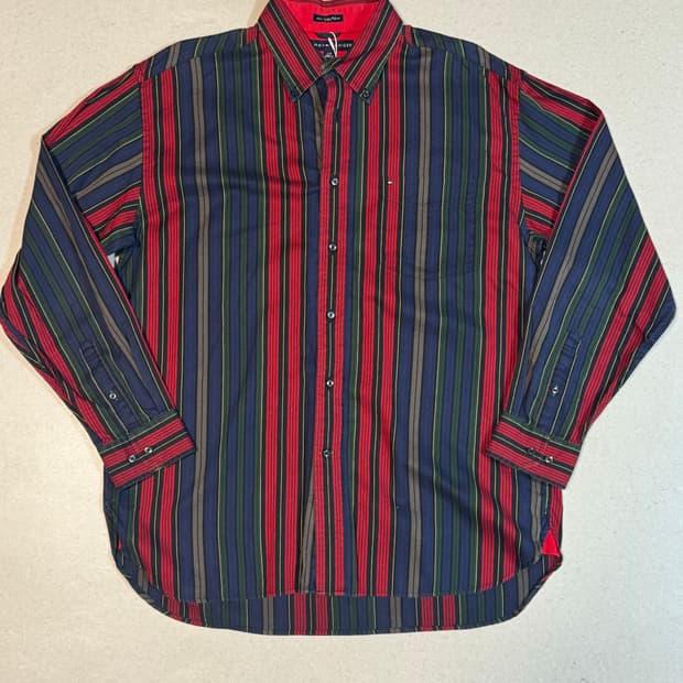 타미힐피거 빈티지 멀티 컬러 스트라이프 셔츠 L