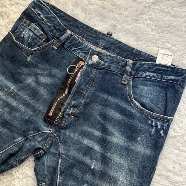 디스퀘어드2 남성 슬림핏 데미지 페인트 청바지 52