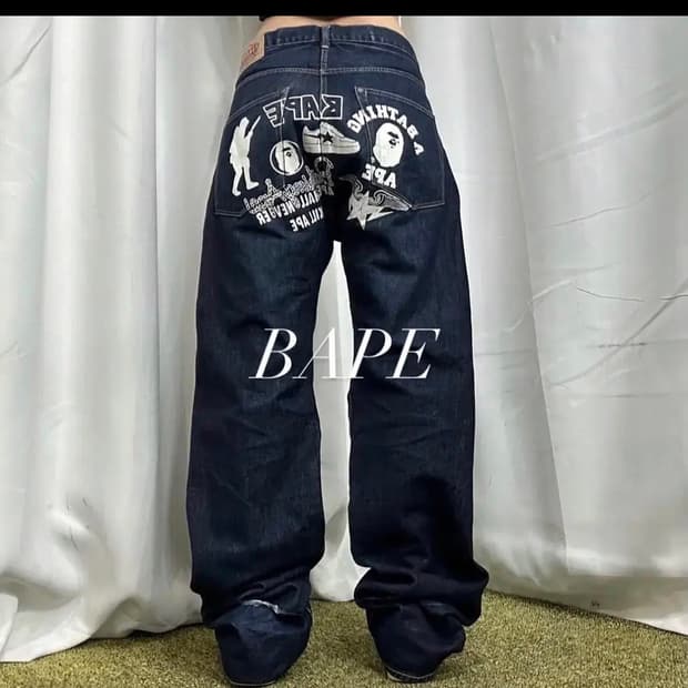 Bape 베이프 백 프린팅 데님 팬츠