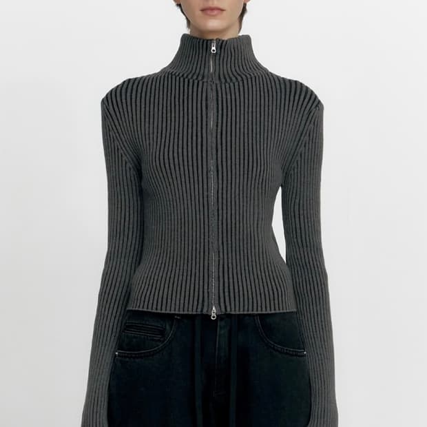 스튜디오테이블 투톤 하이넥 집업 가디건