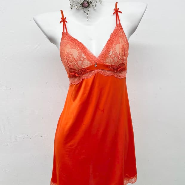 오렌지 리본 레이스 슬립