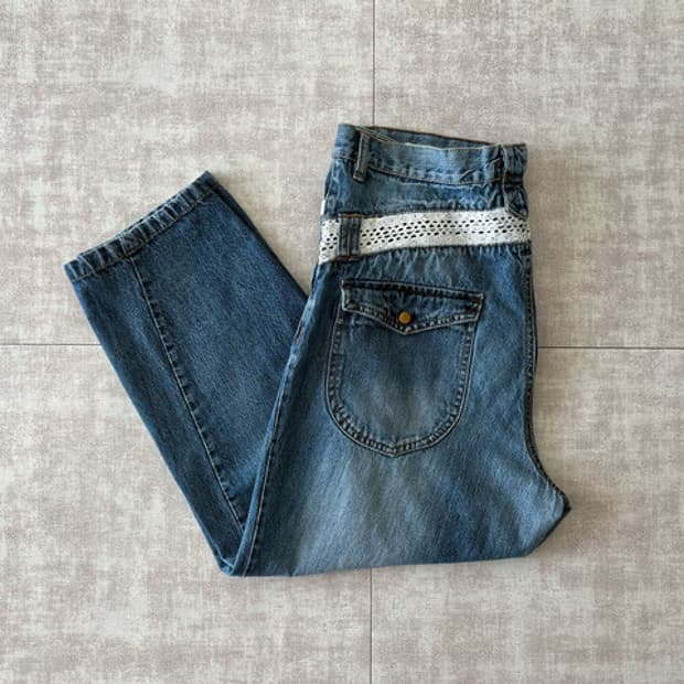 lace point baggy denim pants