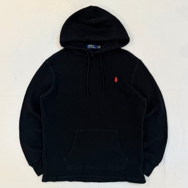 폴로 랄프로렌 와플 써멀 니트 후드티 블랙