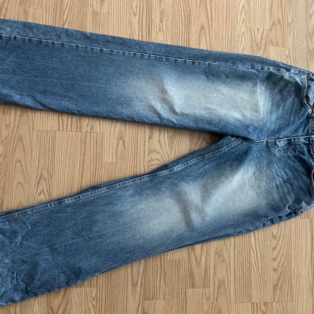 데꼬로소 워싱 레귤러 와이드 데님 팬츠 [미드 블루]