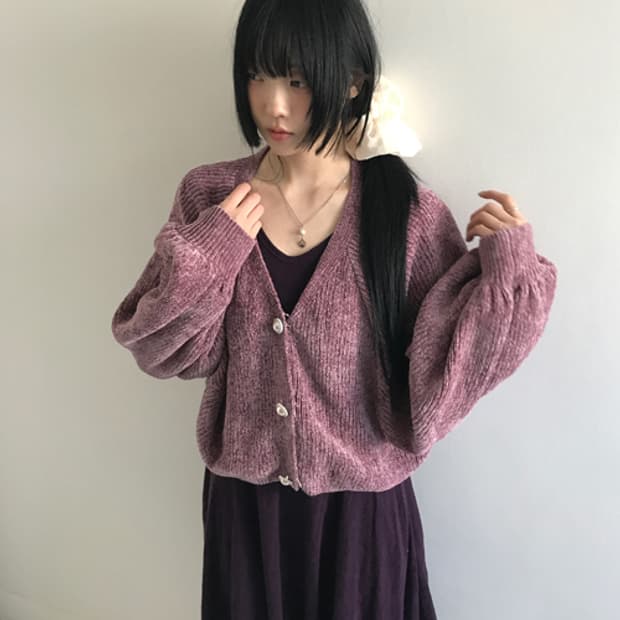(Vintage)Puff gold button cardigan