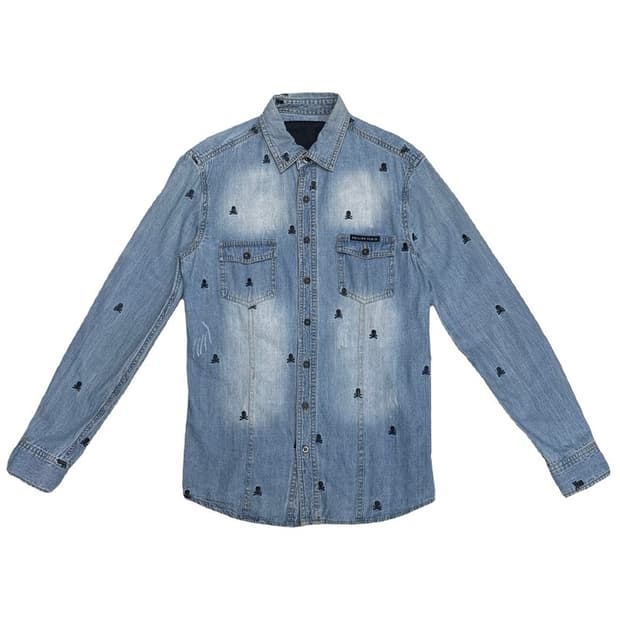 필립플레인 스컬 Embroidery 데님진 말론 셔츠 S