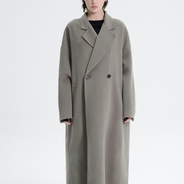 구해요) 트리밍버드 핸드메이드 와이드 코트 카키그레이