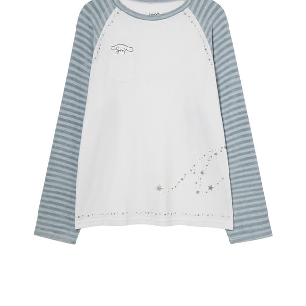 aeae x 시나모롤 콜라보 스트라이프 슬리브티셔츠 스카이블루 팝니다