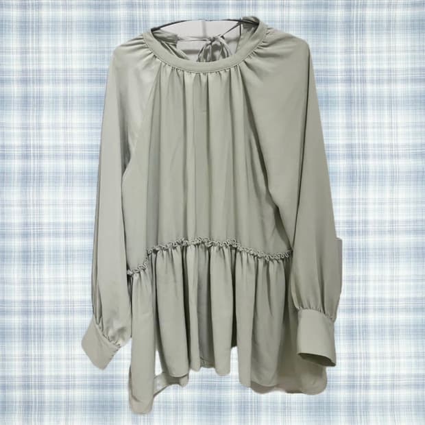 모리 그린 리본 블라우스