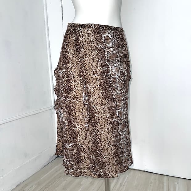 Ruffle Detail Python Midi Skirt