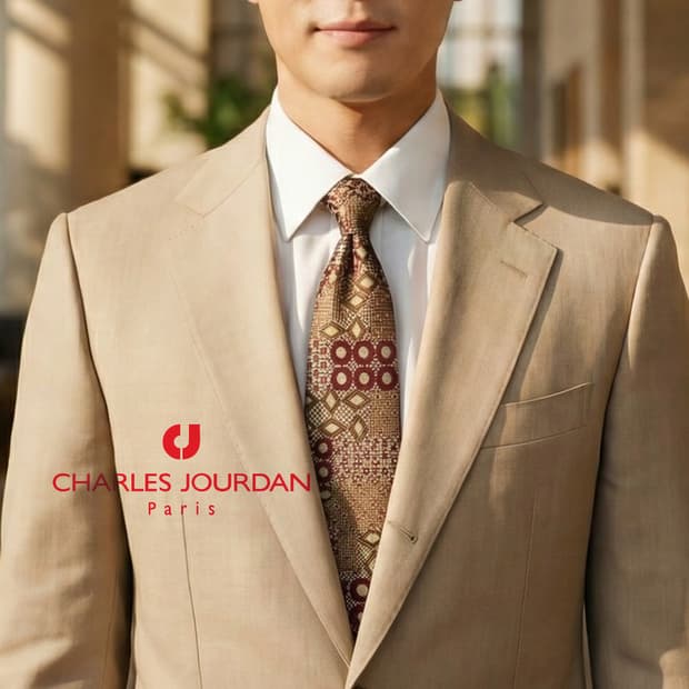 샤를 주르당 실크 브라운 패턴 넥타이 9.7cm A+등급 E798