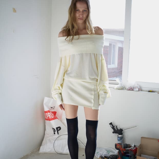 S/E/O RIBBED HEM OFF-SHOULDER KNIT TOP C