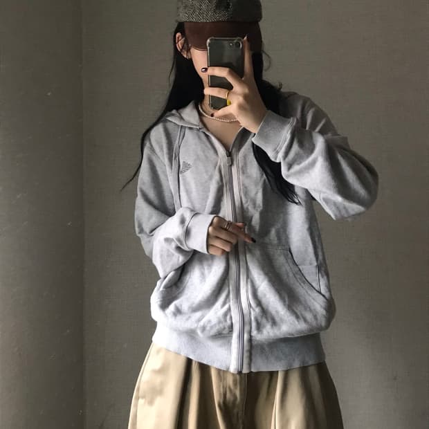 아디다스 그레이 농구 후드집업