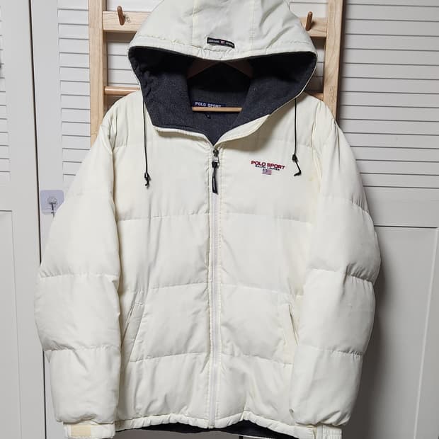 폴로 스포츠 다운 푸퍼 아이보리 후드 패딩