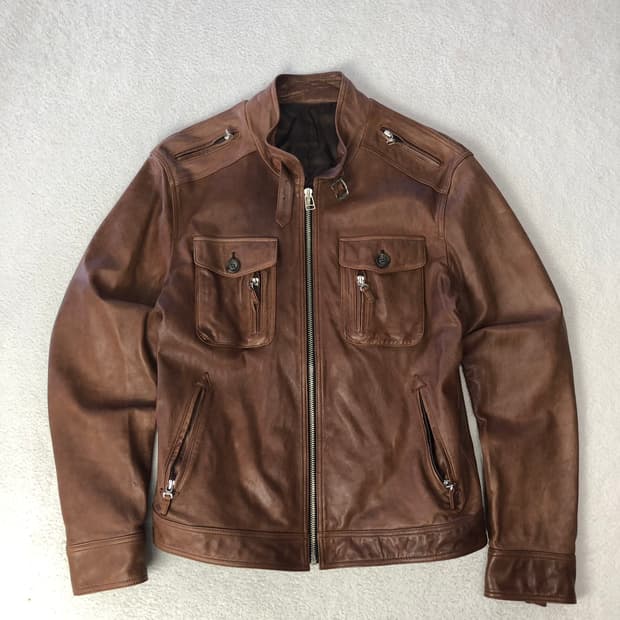 브라운 빈티지 램스킨 레더 자켓