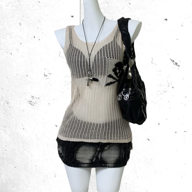 [Y2K] See-Through Skull Knit 