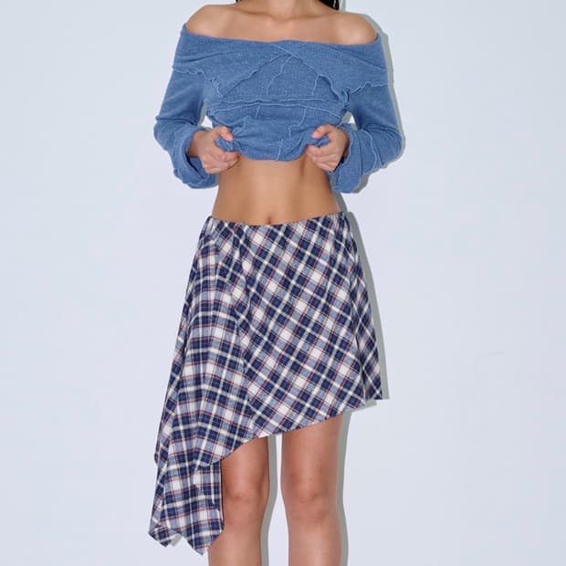 폴리수엠 TARTAN CHECK ASYMMETRIC SKIRT, NAVY
