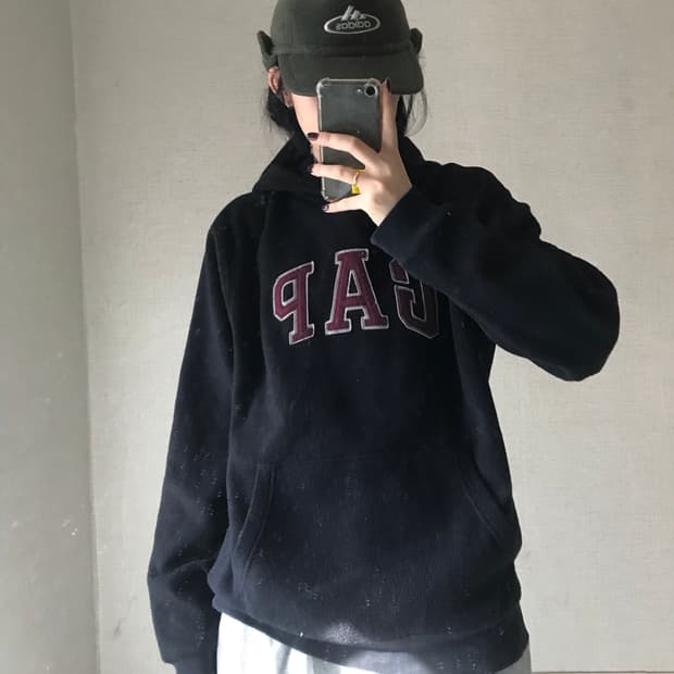 갭 블랙 후리스 후드티
