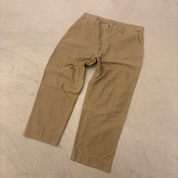 빈티지 베이지 와이드 코튼 팬츠