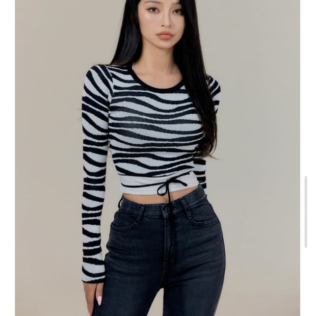 빈티지 지브라 y2k 스트랩 크롭 니트 긴팔티셔츠