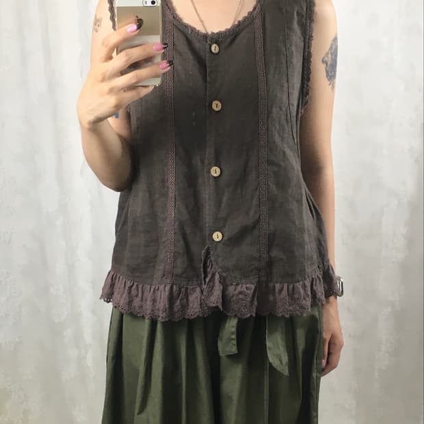 Linen blend frill vest