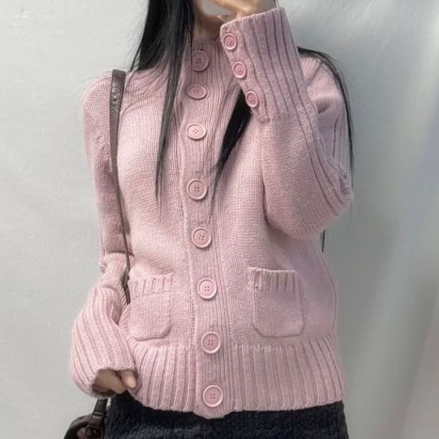 일본 빈티지 핑크 가디건