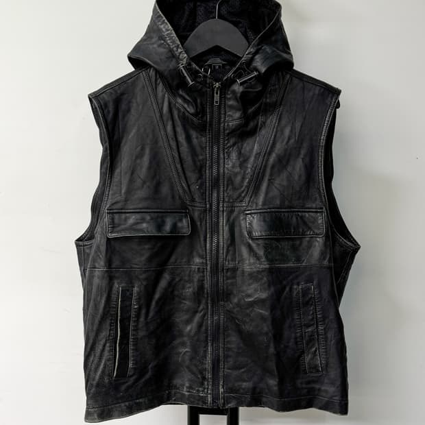 빈티지 투포켓 후드 레더 베스트