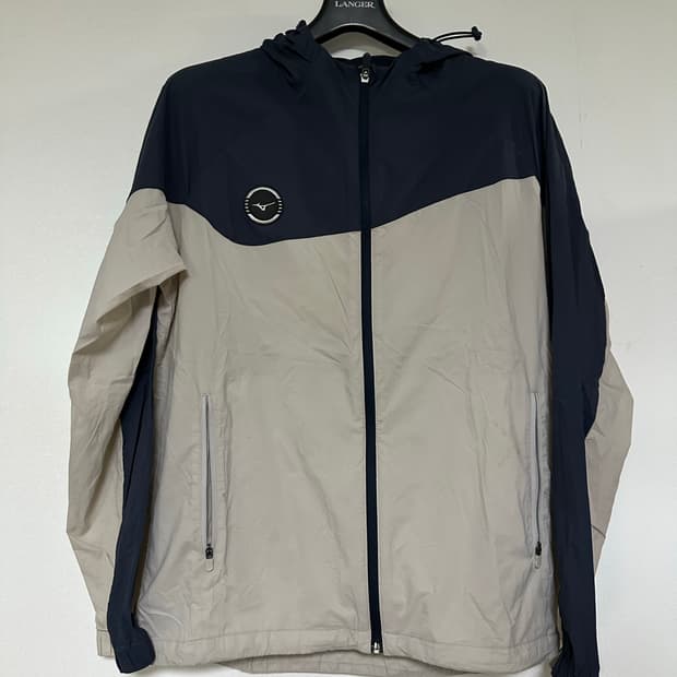 미즈노 바람막이 후드 자켓 베이지 네이비