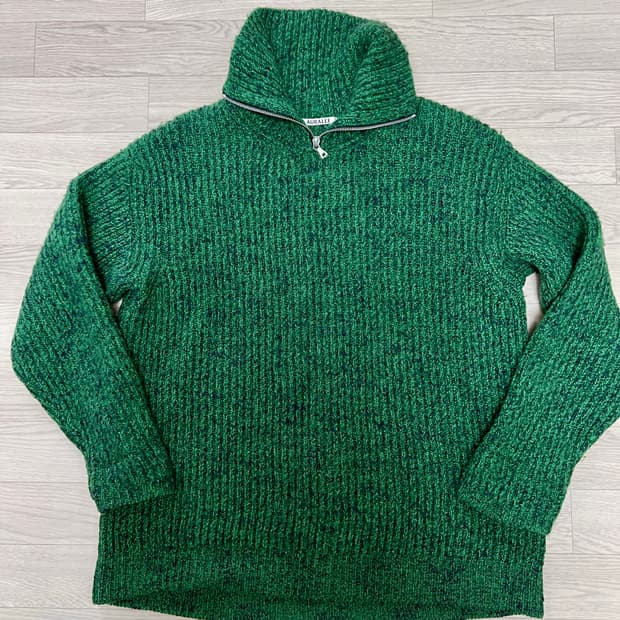 AURALEE 울 베이비 알파카 그린 니트 집업