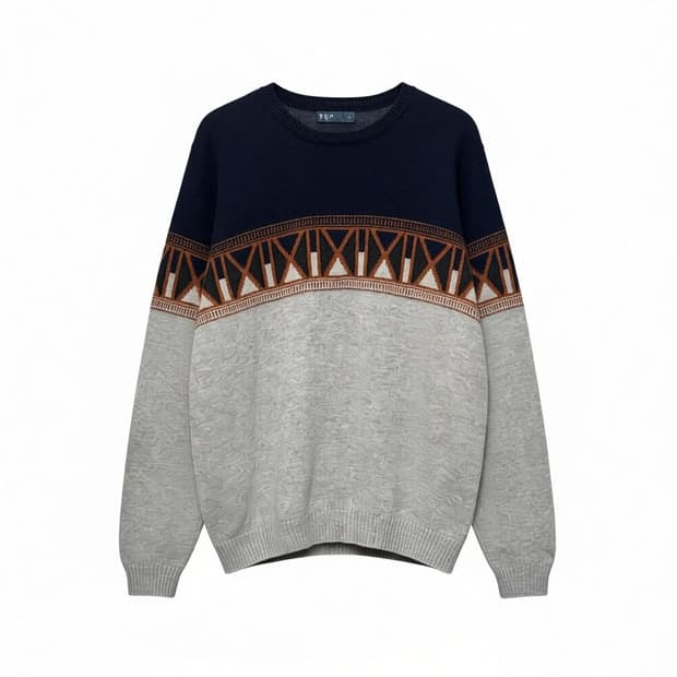 USA VINTAGE 배색 니트 기하학 패턴 디테일 네이비 그레이