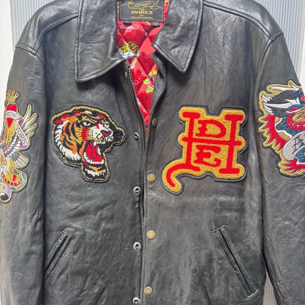 에드하디 x 아비렉스 콜라보 빈티지 가죽 바시티 자켓