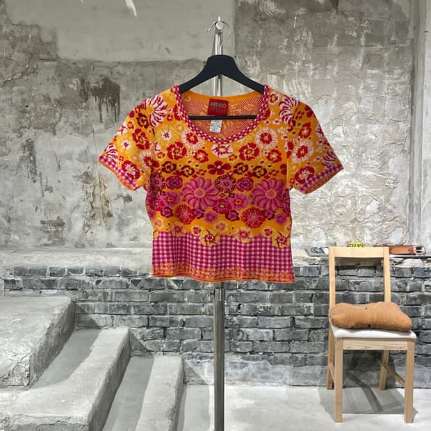 겐조 정글 믹스 U넥 크롭 니트 하프티