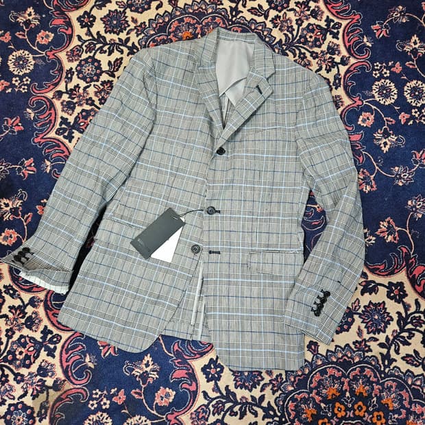  (새상품)송지오옴므 레이온 린넨 혼방 체크 3버튼 블레이져 자켓