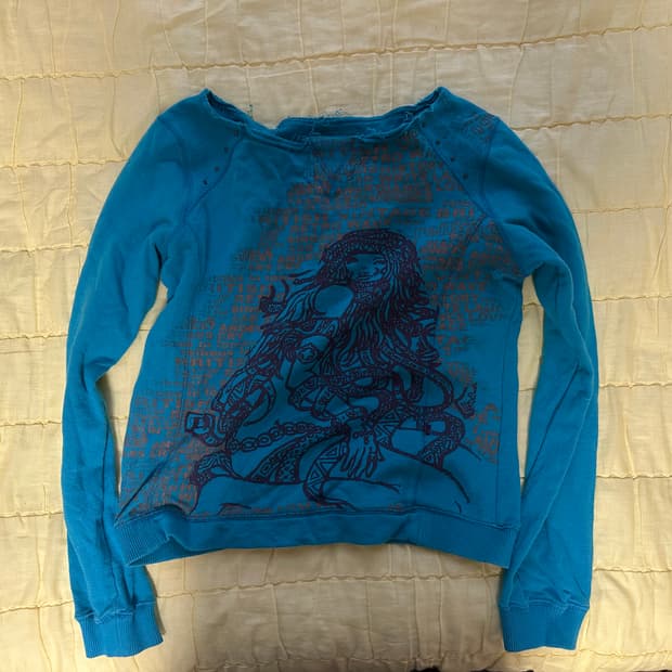 그런지 민트 옥색 코튼 긴팔티