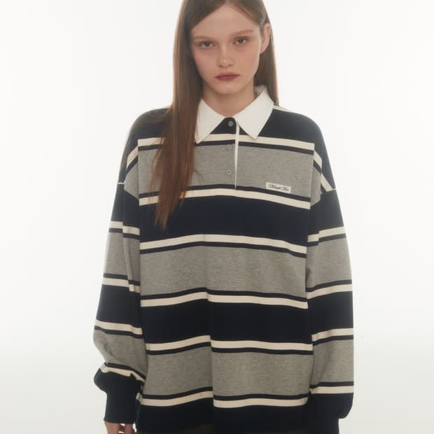 미드나잇무브 ov collar mtm grey 스트라이프 맨투맨 티셔츠