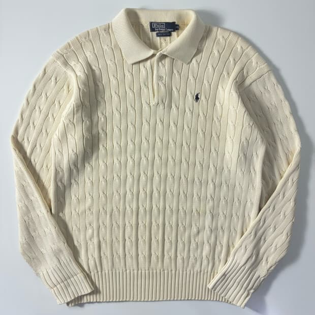 Polo  폴로 랄프로렌 자수 코튼 꽈배기 카라 니트  