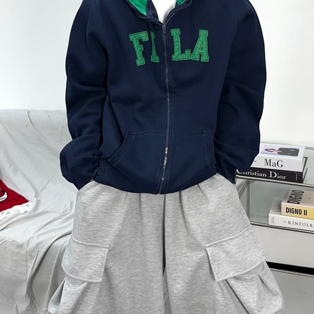 휠라 빅로고 네이비 후드집업 XL