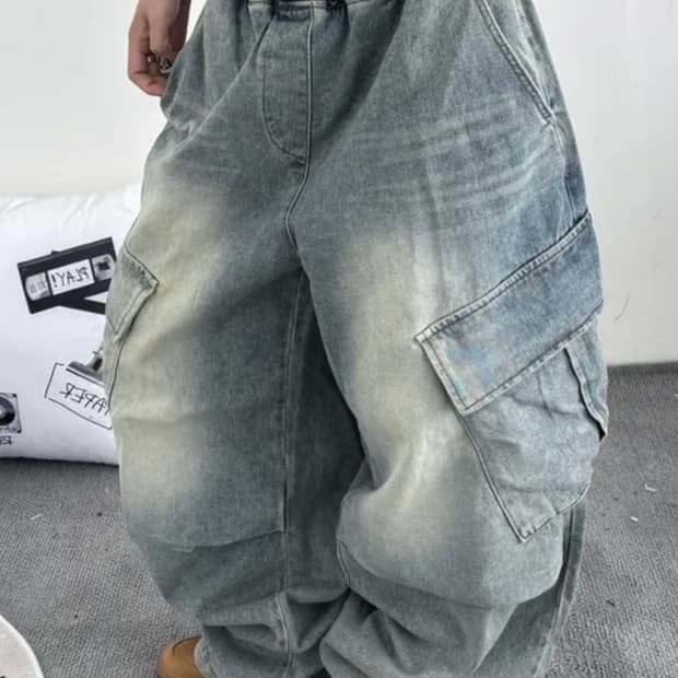 키미스 y2k 빅 카고 포켓포인트 데님팬츠