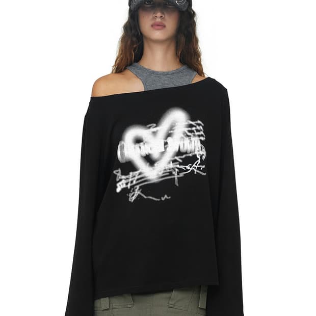 세릭 하트 보트넥 탑 그레이 CERRIC HEART BOAT NECK T