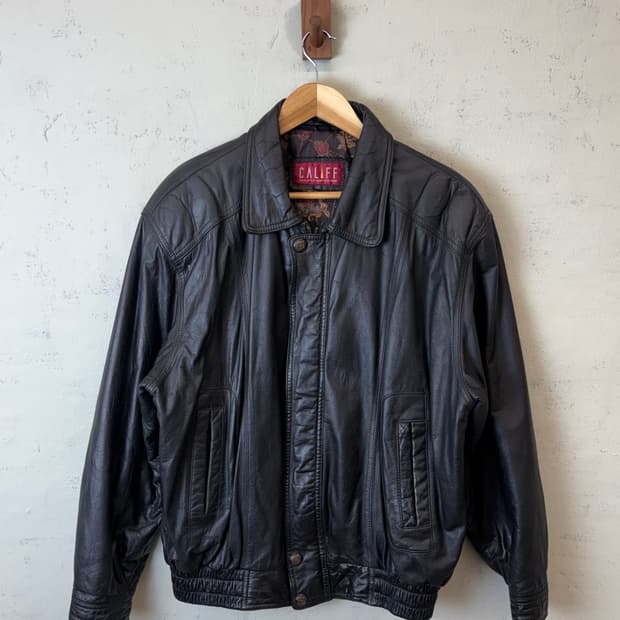 빈티지 블랙 레더 봄버 자켓