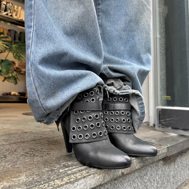 00s 레어 애쉬 커프 가죽 힐 부츠