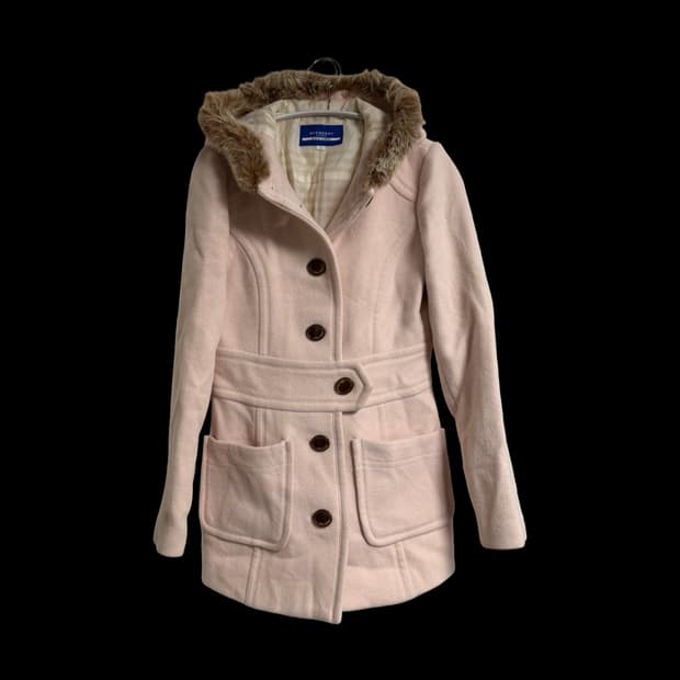 버버리 블루라벨 퍼 후드 울 코트