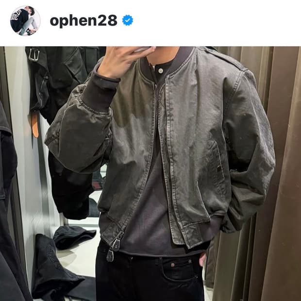 (주우재, RM 착용) 쿠어 스톤 워시드 L2B 봄버 다크브라운