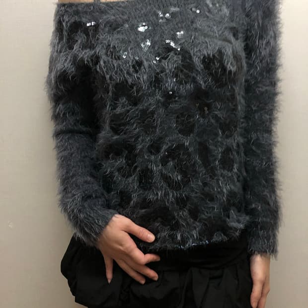 빈티지 챠콜 래오파드 앙고라 니트